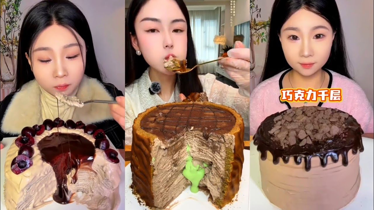 ASMR Soft Cream Cake🍫Chocolate Crepe Cake Delight MUKBANG Eating Sound크림 케이크#asmr #delicious #follow