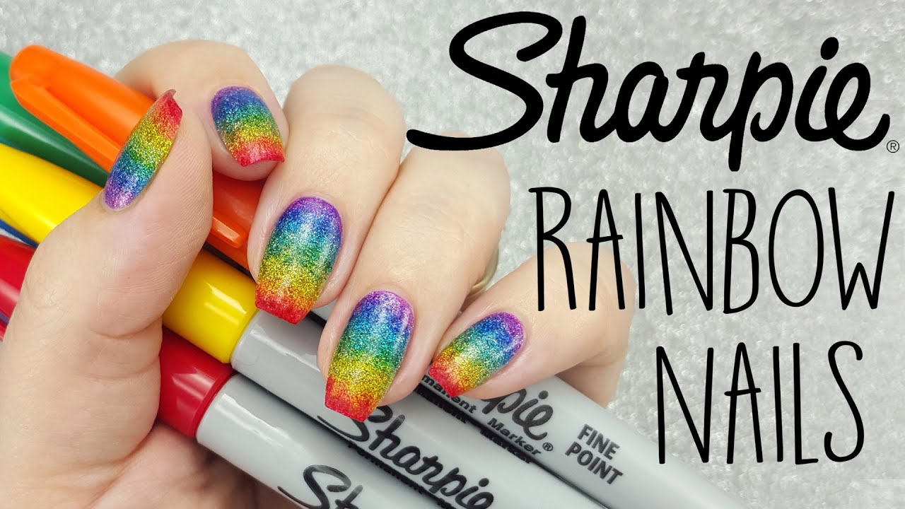 Rainbow Glitter Sharpie Nail Art