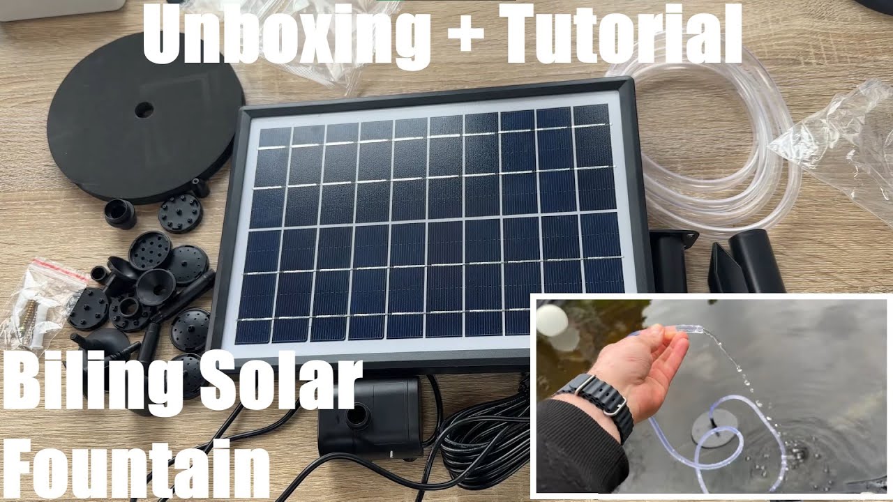 Biling Solar Fountain, 6.5W Solar Panel Kit Outdoor Solar Water pump Unboxing and instructions