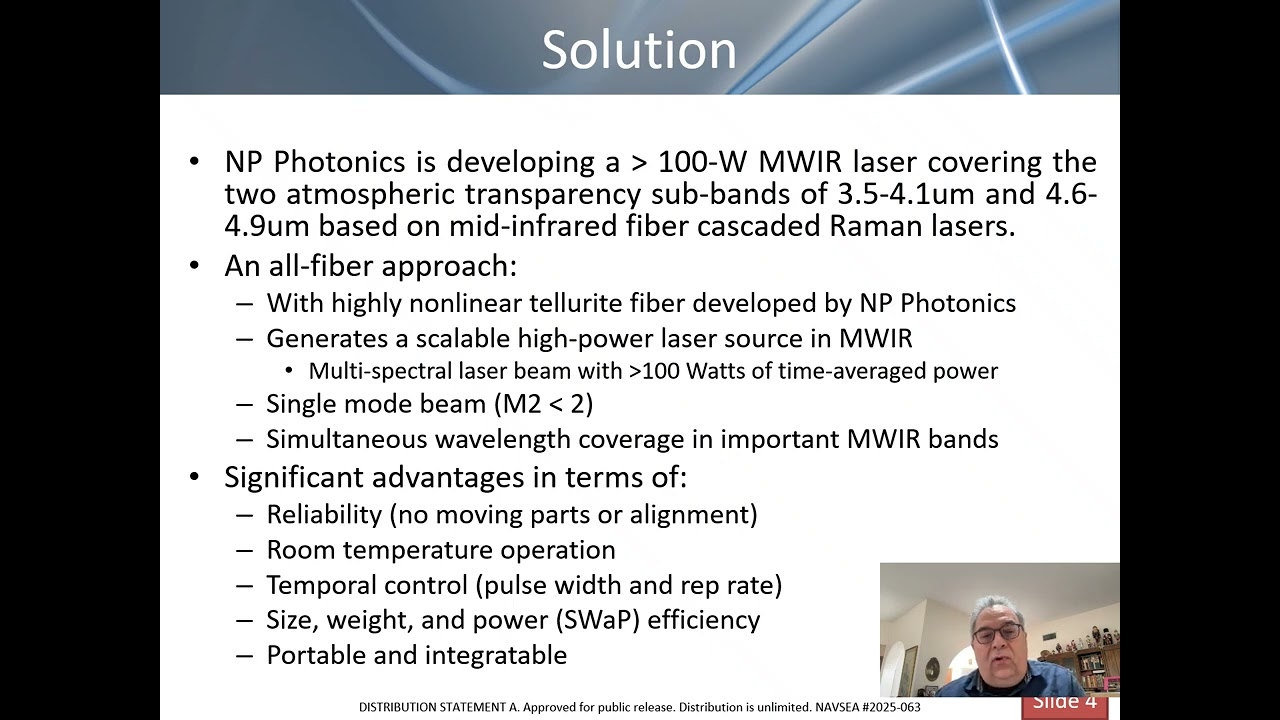 NP Photonics Navy STP Tech Talk on Compact High-Power MWIR Laser