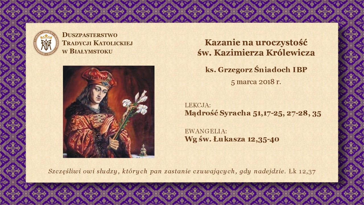 O WSTRZEMIĘŹLIWOŚCI I DOBRYCH UCZYNKACH – ks. Grzegorz Śniadoch IBP – 5 marca 2018 r.