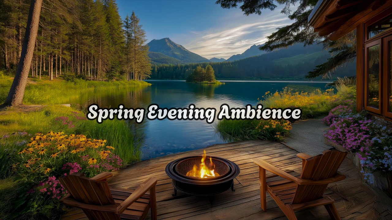 Cozy Spring Porch Ambience beside Tranquil Lake | Relaxing Campfire and Nature Ambience