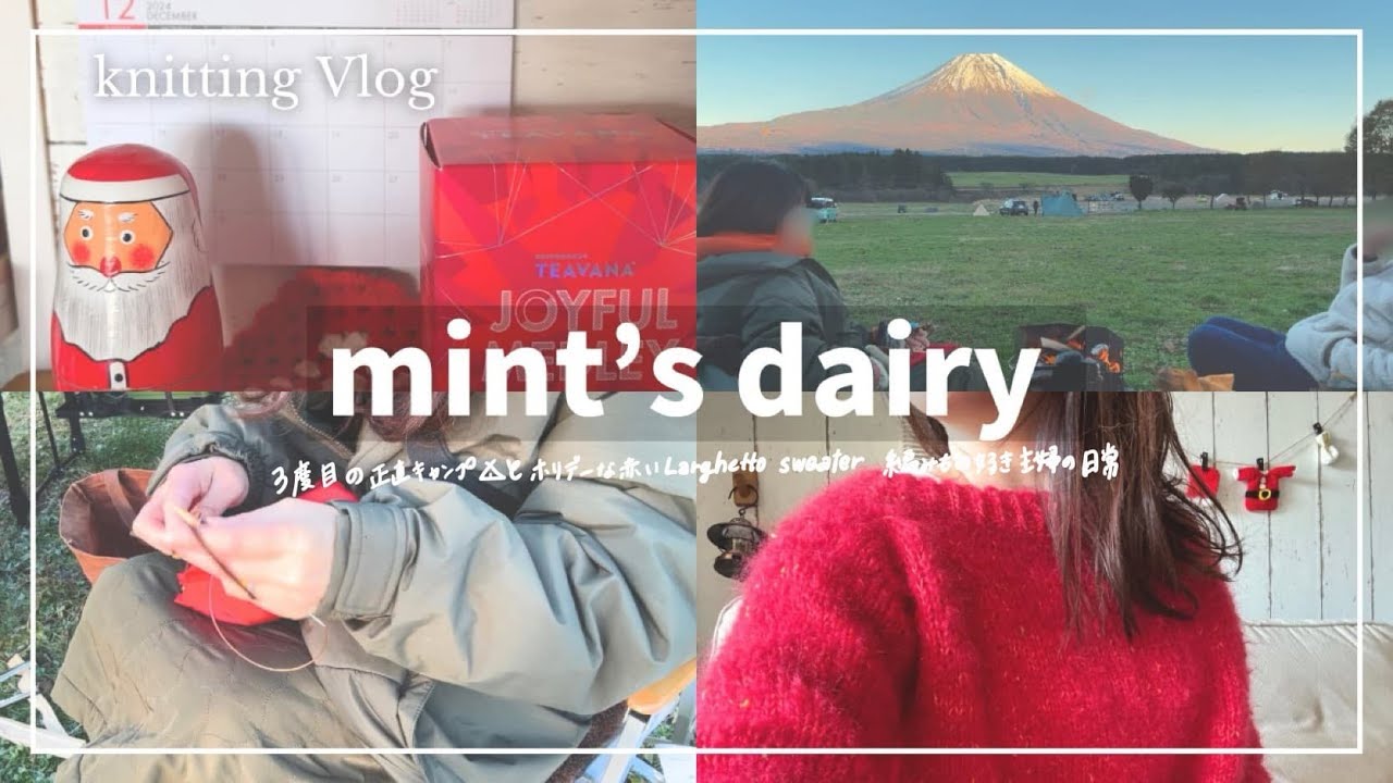 【Vlog】赤いラルゲットセーターを編む／ふもとっぱら冬キャンプ🏕️編みもの好き主婦の日常／ knitting diary