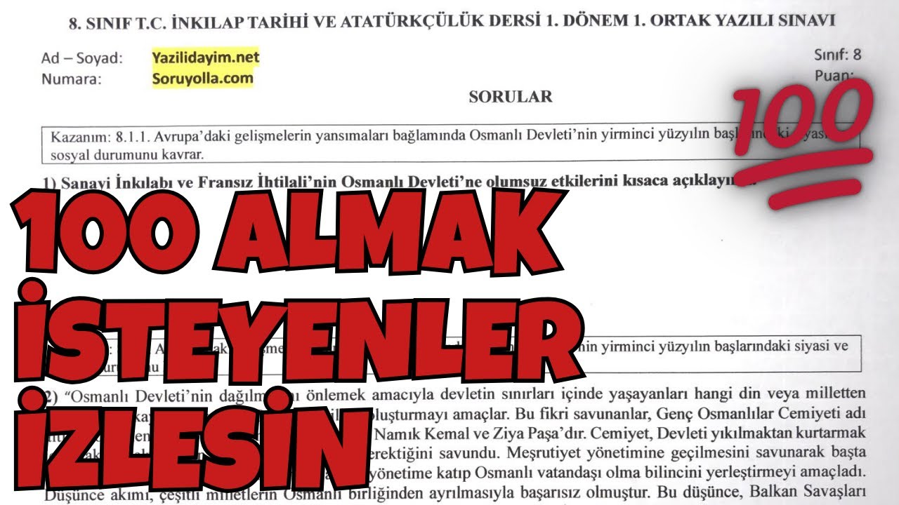 8.Sınıf İnkılap Tarihi 1.Dönem 1.Yazılı