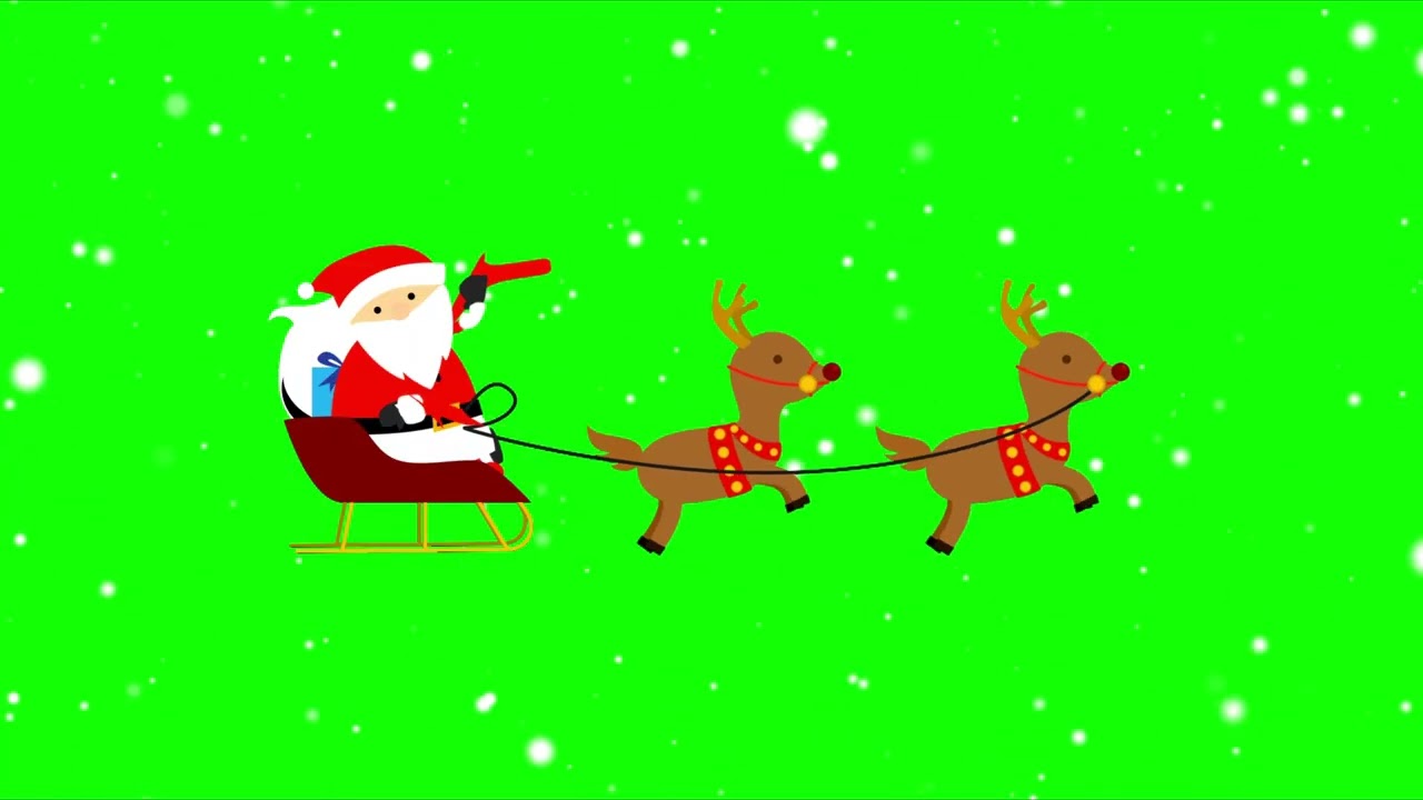 Christmas green screen with Santa and Santa's reindeer chroma key.