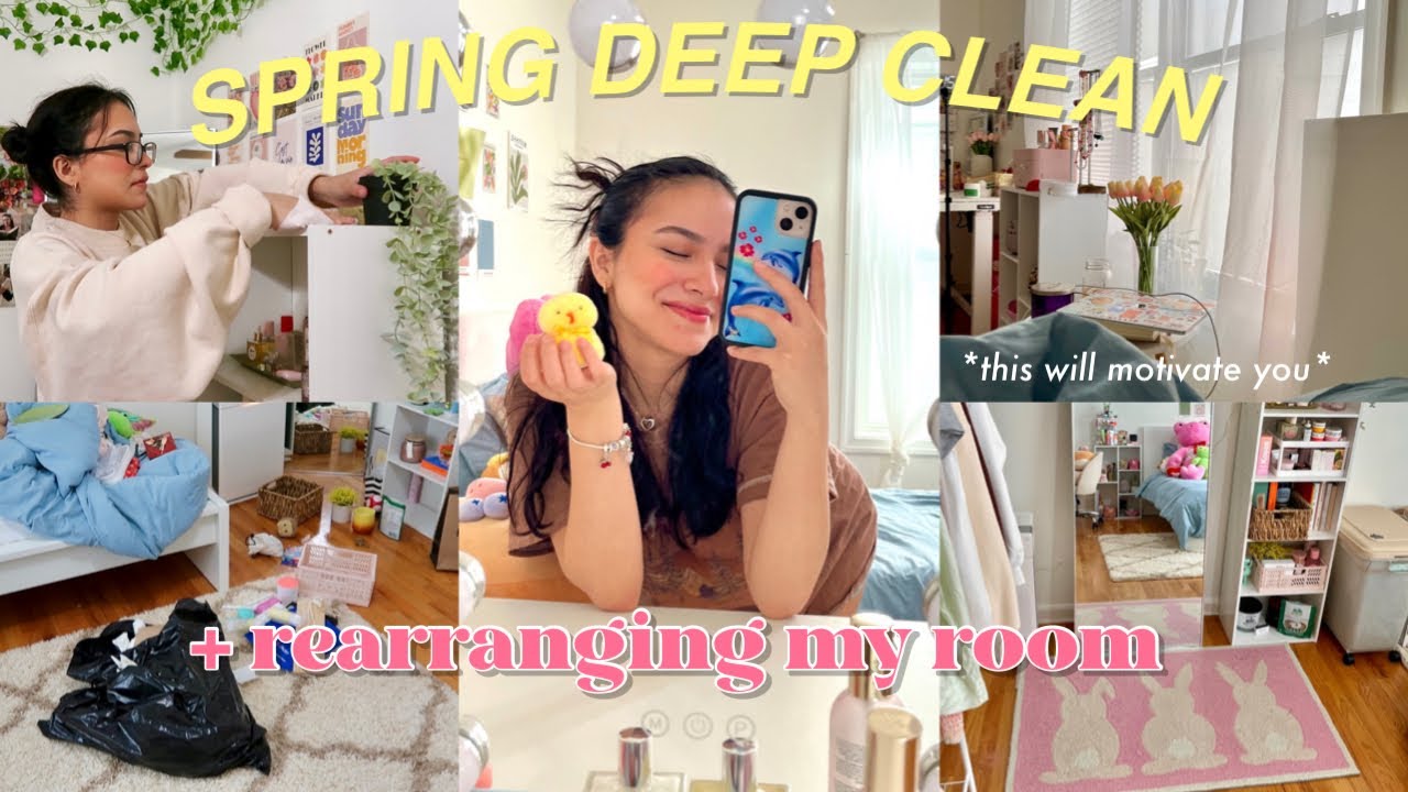 DEEP CLEAN and REARRANGE my room for SPRING 2023!🌷*this will def motivate you*