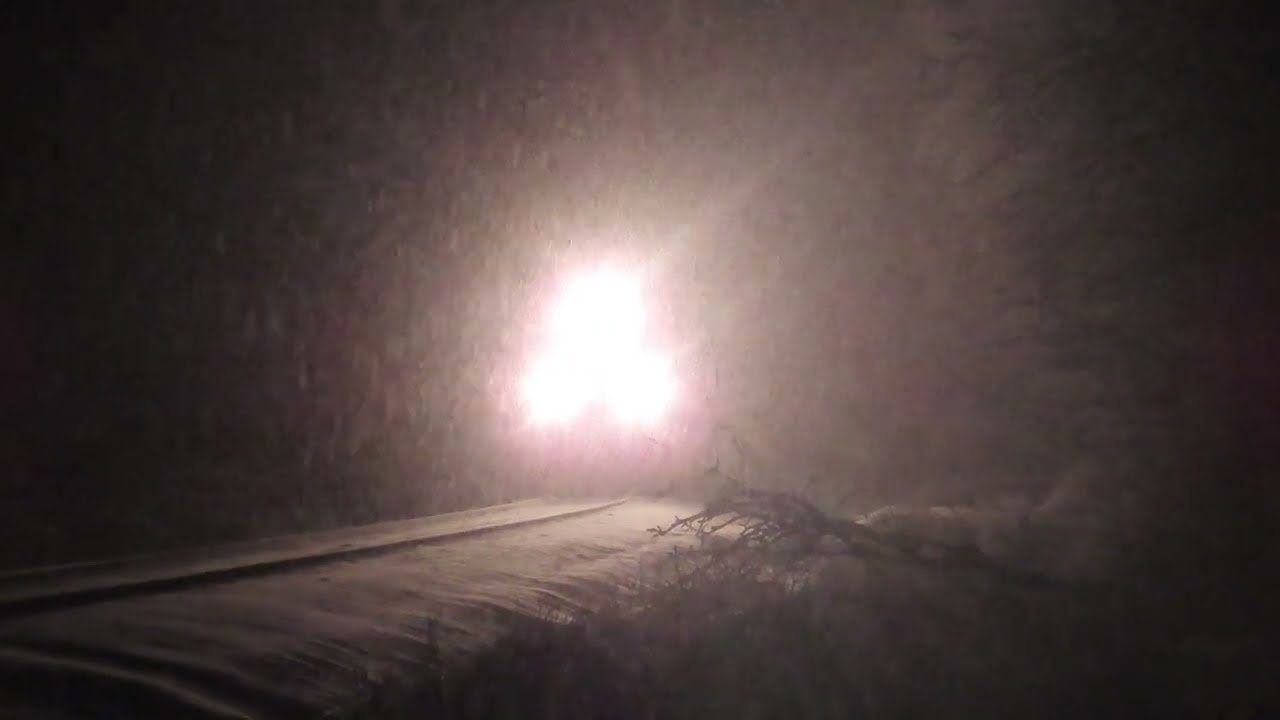Freight train in HEAVY snow