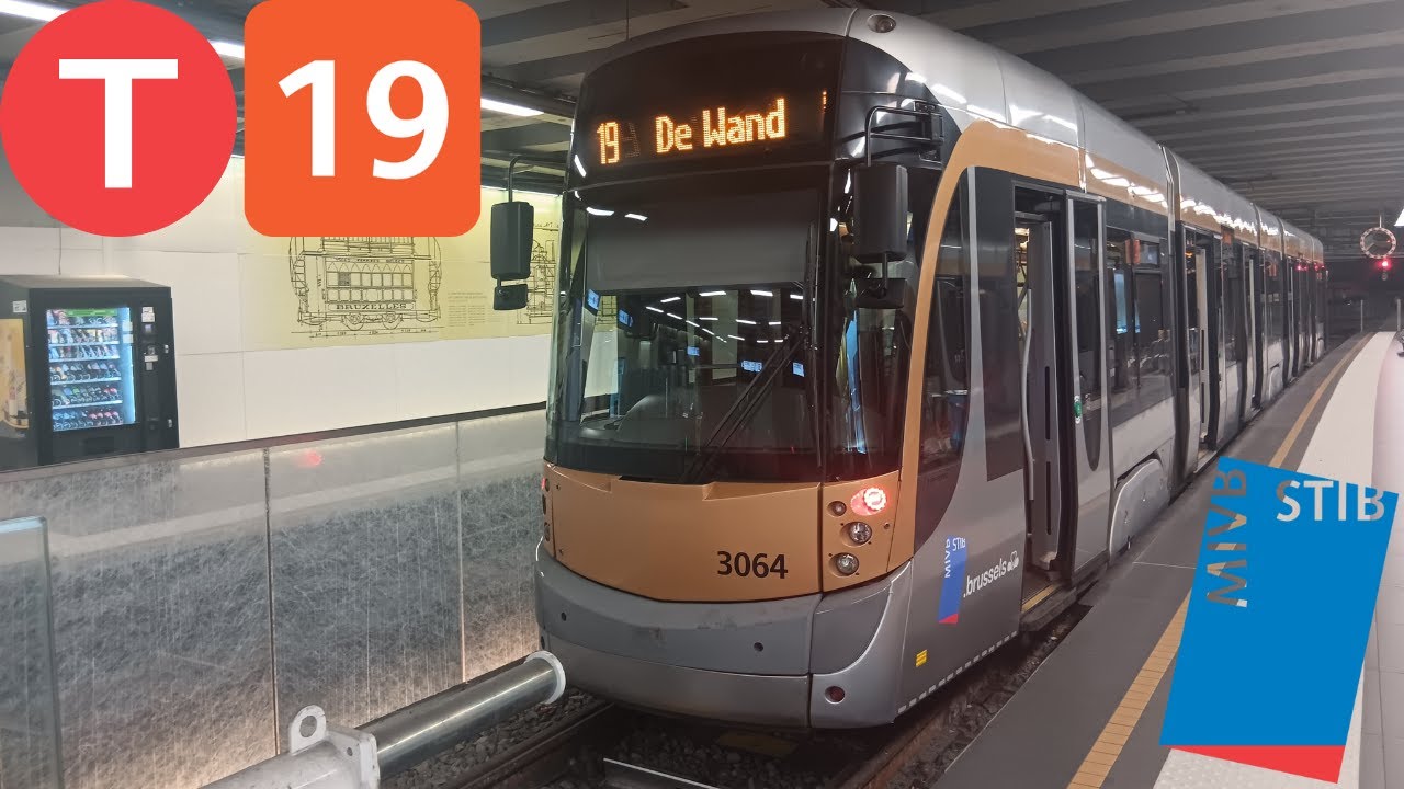 (Tramway Stib) Trajet complet ligne 19 De Wand à Simonis Tram T3000 n°3064.