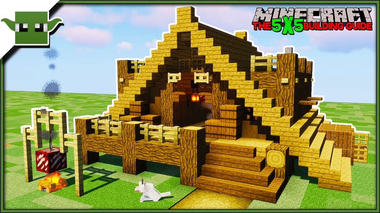 Minecraft 1.14 Tutorial - Hunter's Lodge - (EASY 5X5 BUILDING SYSTEM)