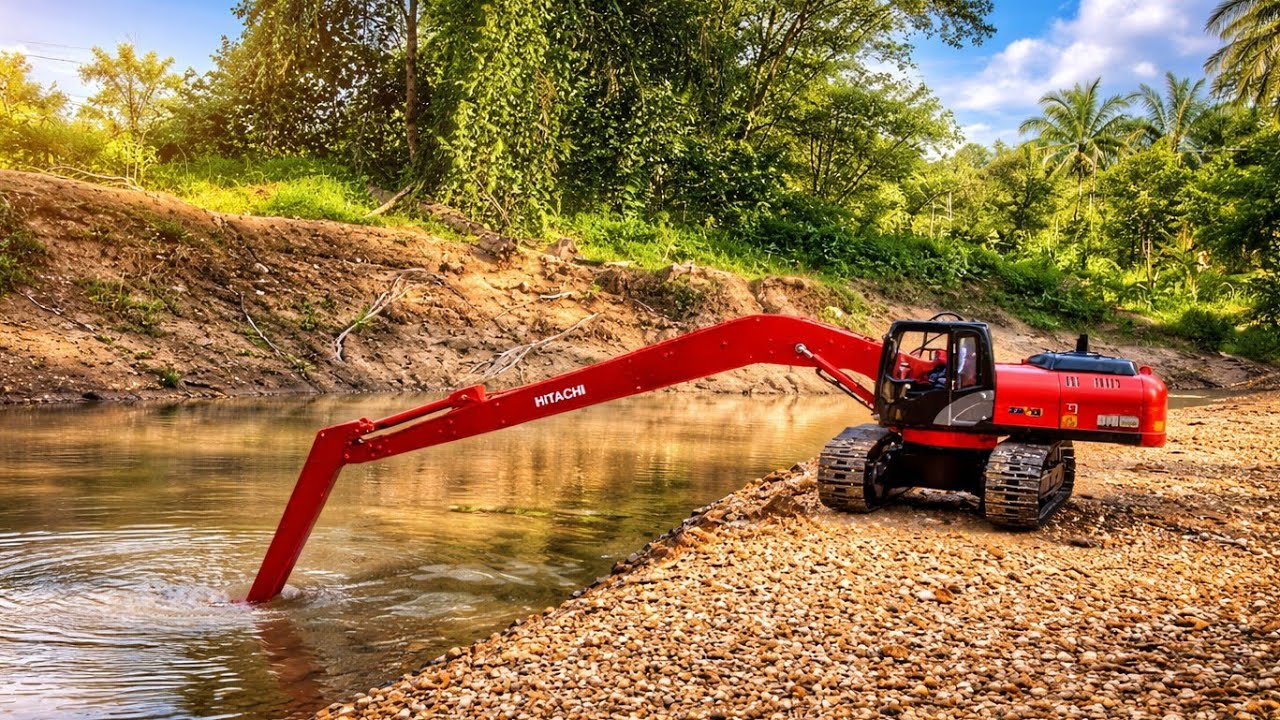 Story Line : RC Excavator Hitachi Long Arm/Reach Cleaning The River