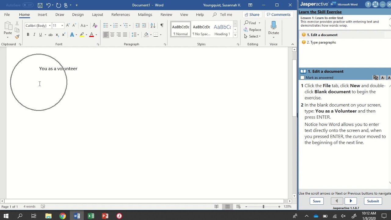 Jasperactive Word 2019 Lesson 1: Moving Around in the Document