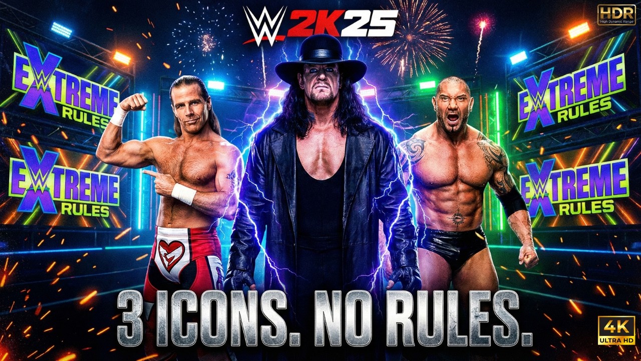 Undertaker vs Shawn Michaels vs Batista – Extreme Rules European Title Match! | WWE 2K25 4K