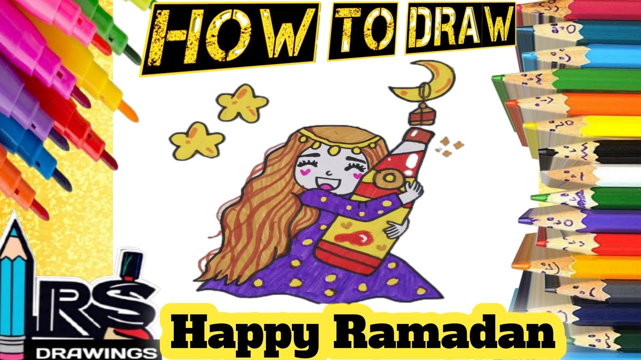 How to draw Ramadan drawing |Cute Muslim girl easydrawings|step by step drawing, painting &coloring