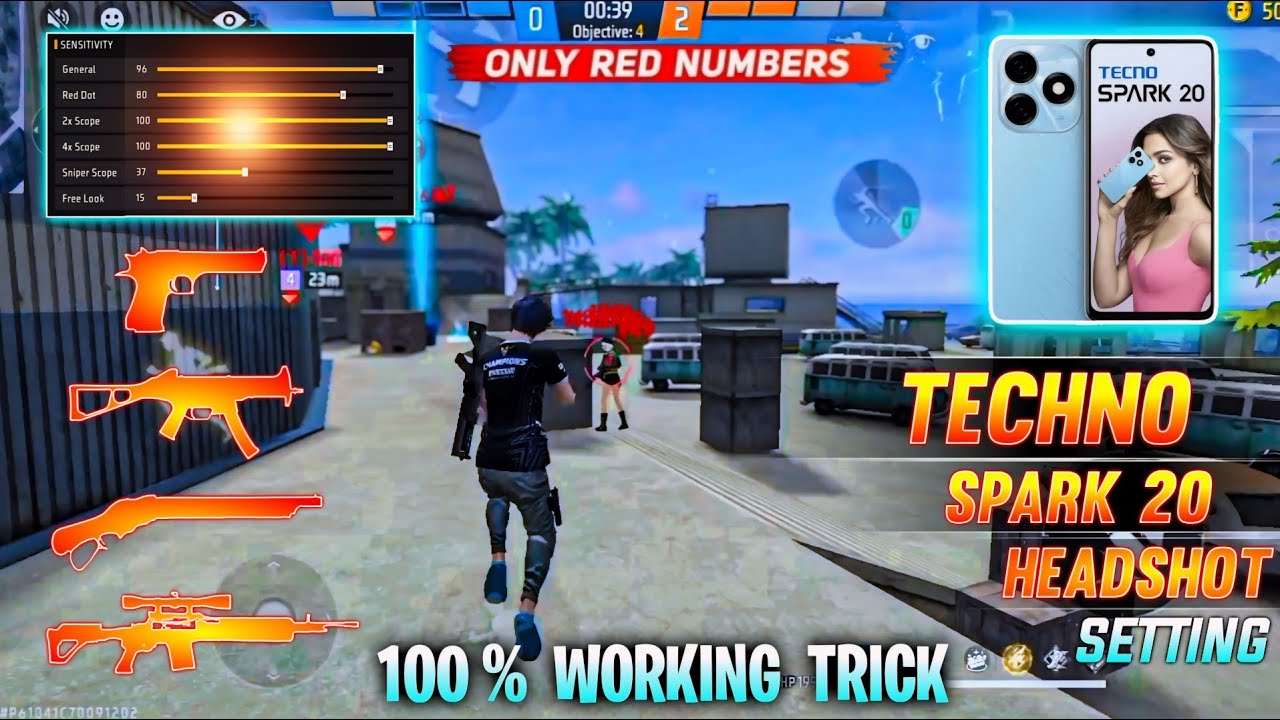 Free Fire Headshot Setting 2024 || Tecno Spark 20 Sensitivity Setting + pointer + Dpi + hud Setting