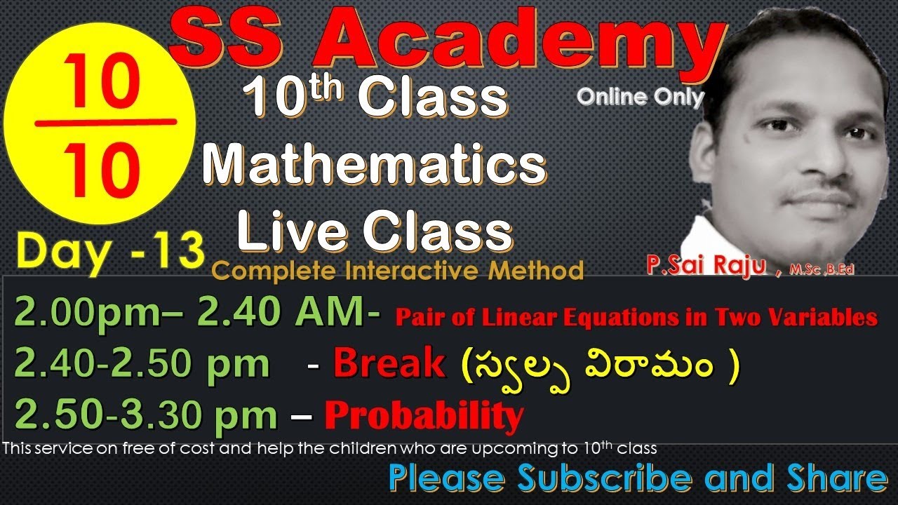 #10th_Class_Mathematics, #Pair of Linear Equations in Two Variables// #Probability -   D13