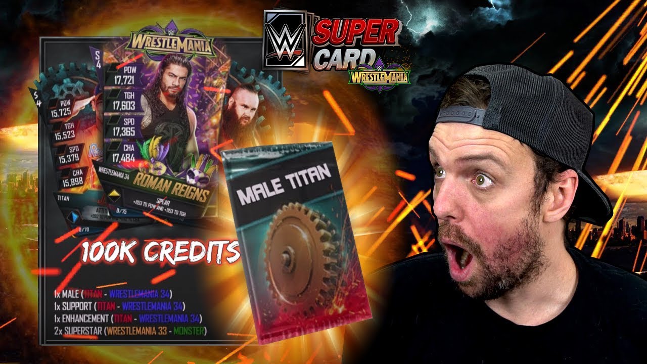 HUGE 100K CREDIT WRESTLEMANIA 34 TIER PACK OPENING - NEW MALE TITAN PACK - WWE SuperCard Season 4