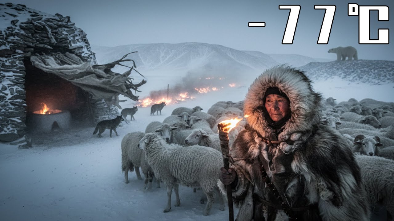 70-year-old widow lives alone in extreme cold of 77°C, driving away wolves and polar bears.