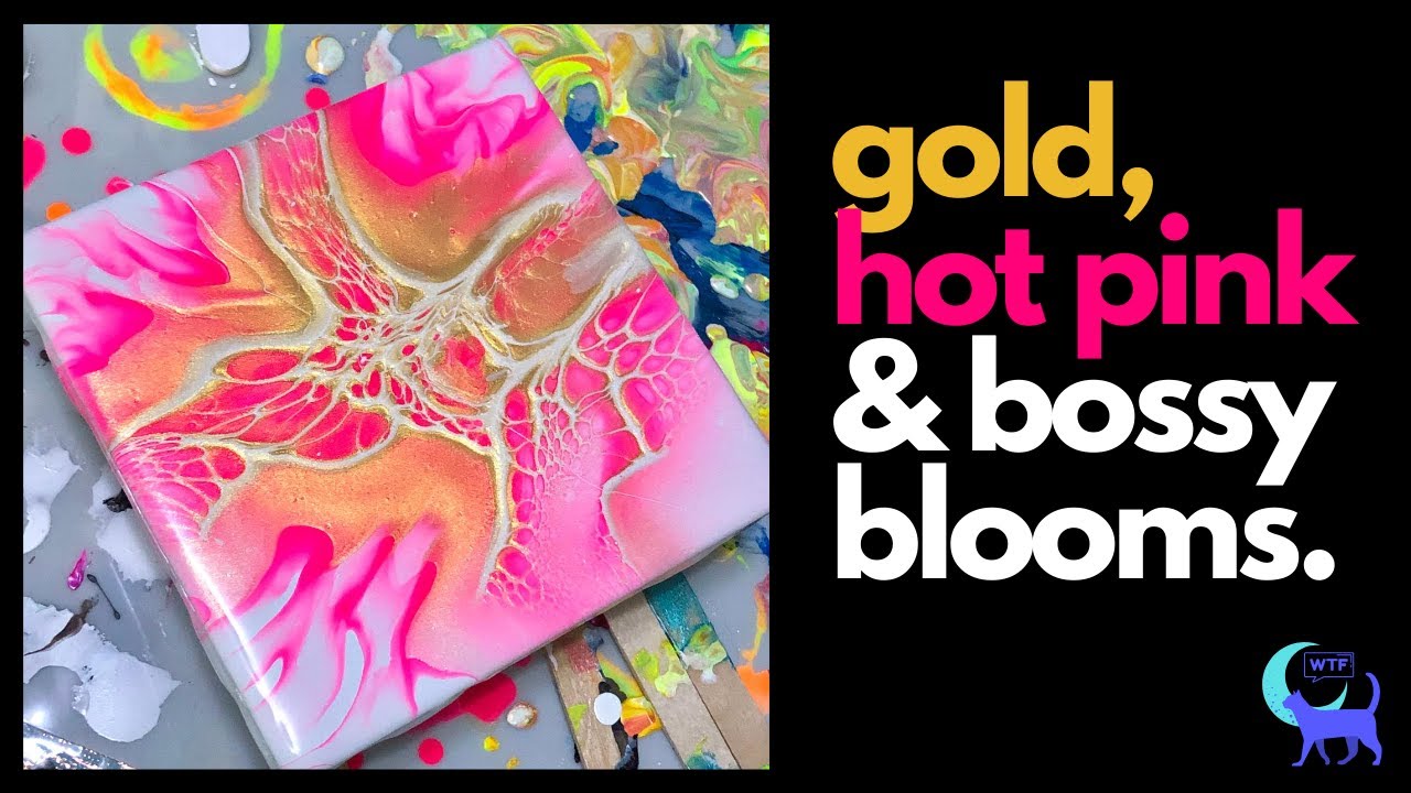Quickie ~ Gold & hot pink blooms ~ Sexy, drama queen, Boss B!tch fluid art / acrylic pour painting!