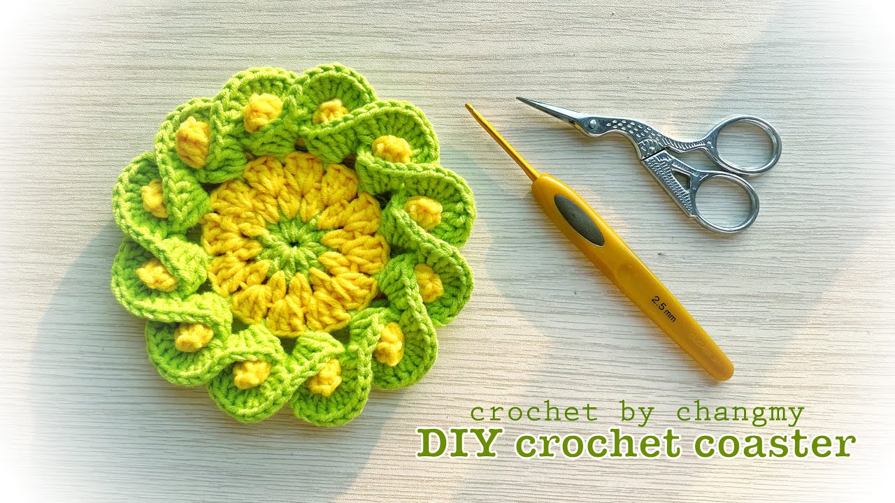 179. DIY crochet coaster by changmy | Hướng dẫn móc lót ly họa tiết xoắn lạ mắt siêu xinh