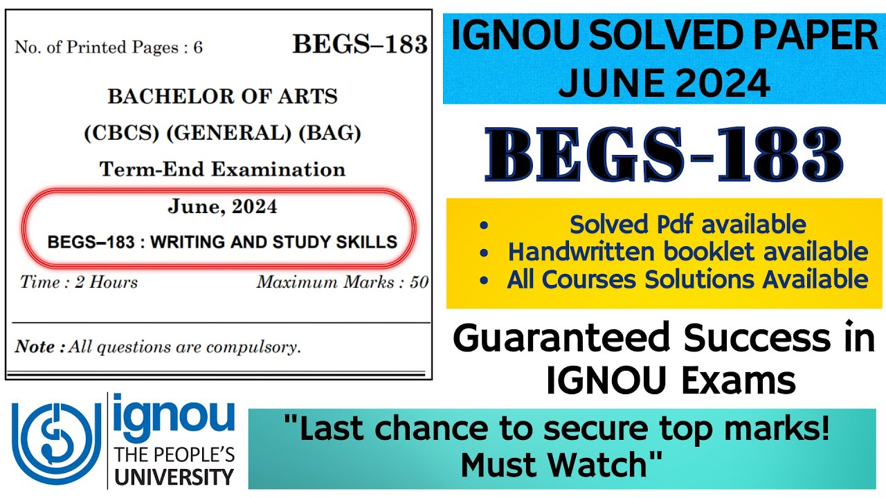 IGNOU BEGS-183 Solved Previous Year Question Paper JUNE 2024|IGNOU BAPCH|IGNOU Solved Question paper