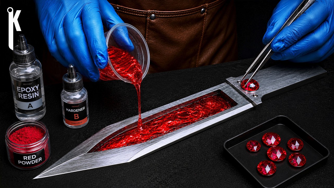 Forging an Insane Damascus Dagger Knife with Red Epoxy!