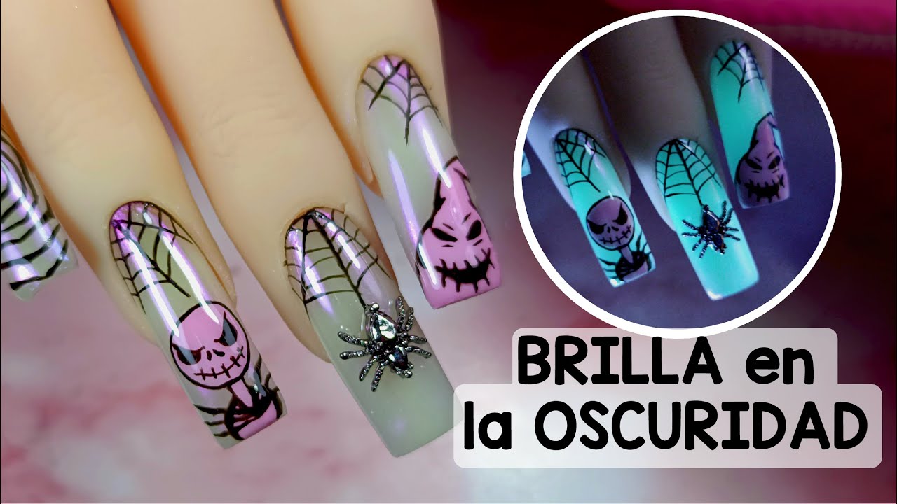 Uñas para HALLOWEEN BRILLAN EN LA OSCURIDAD | Nail art JACK Diseño de uñas PASO A PASO