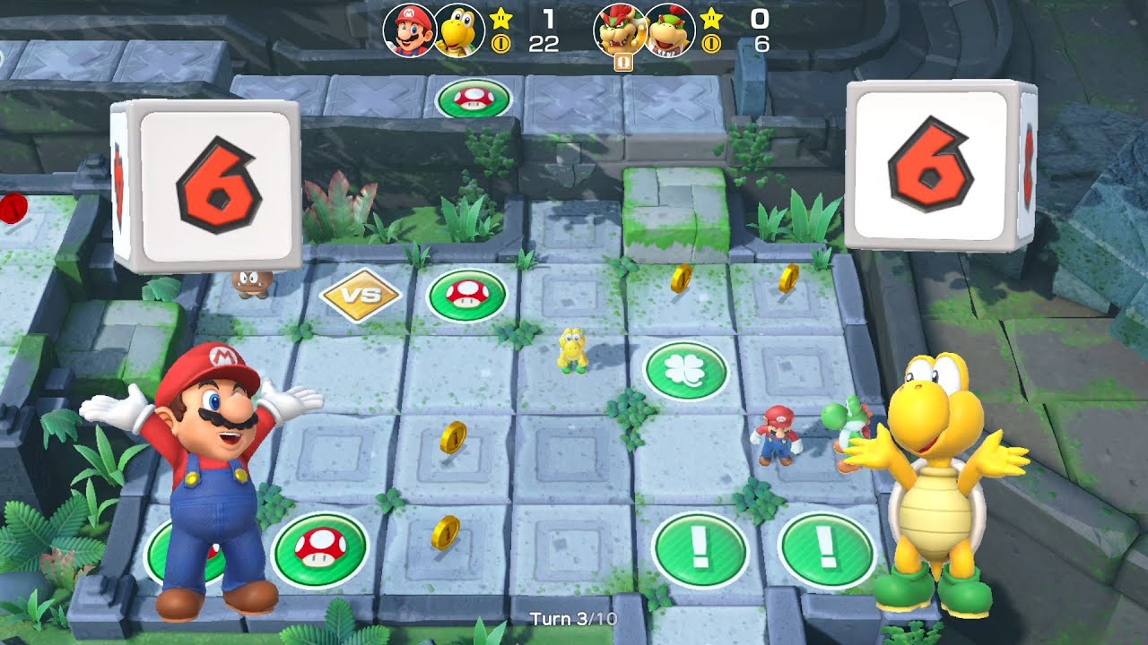 Super Mario Party Partner Party Domino Ruins Treasure Hunt Mario Koopa Troopa Vs Bowser Bowser Jr