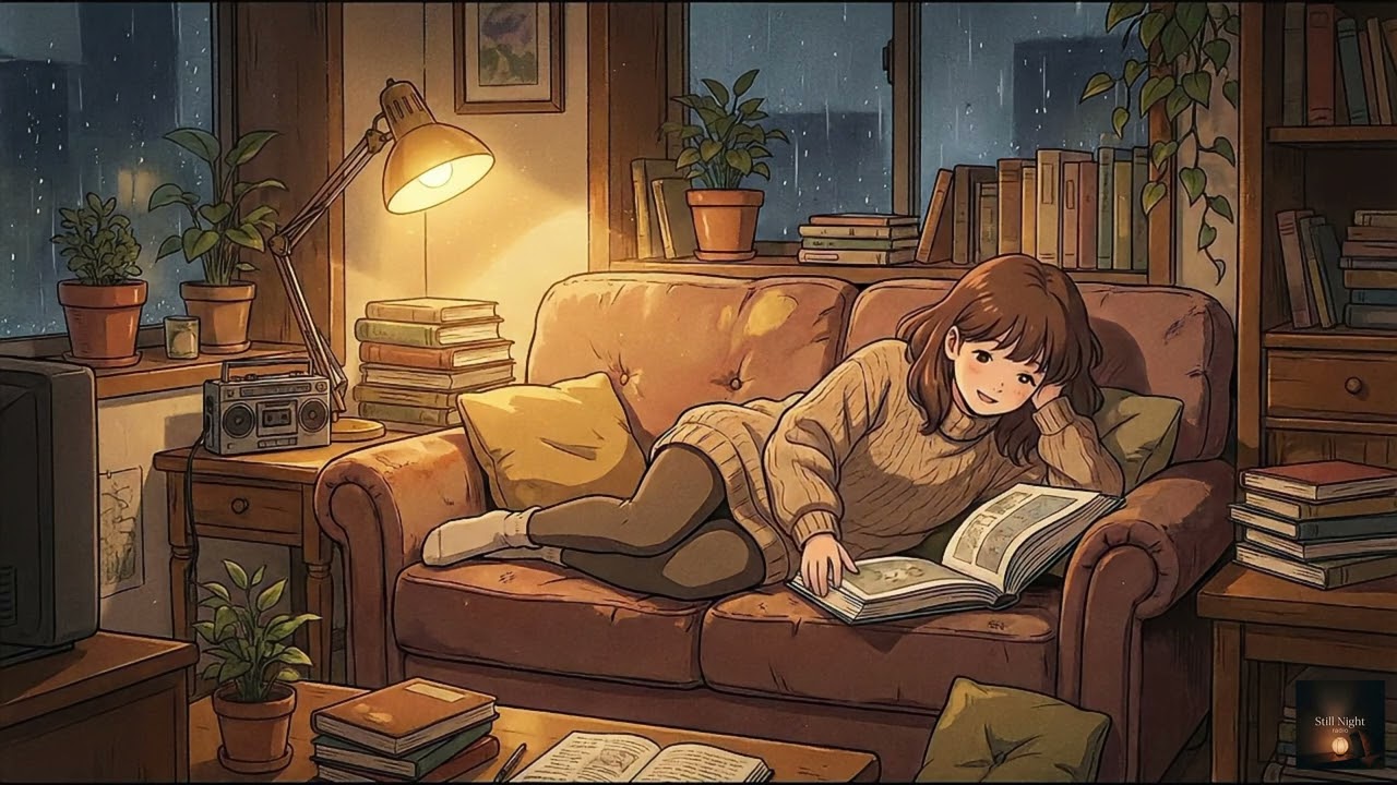 Rainy Night Lo-Fi for Reading 🌧️📖 | Cozy Sofa & Warm Lamp (1 Hour)