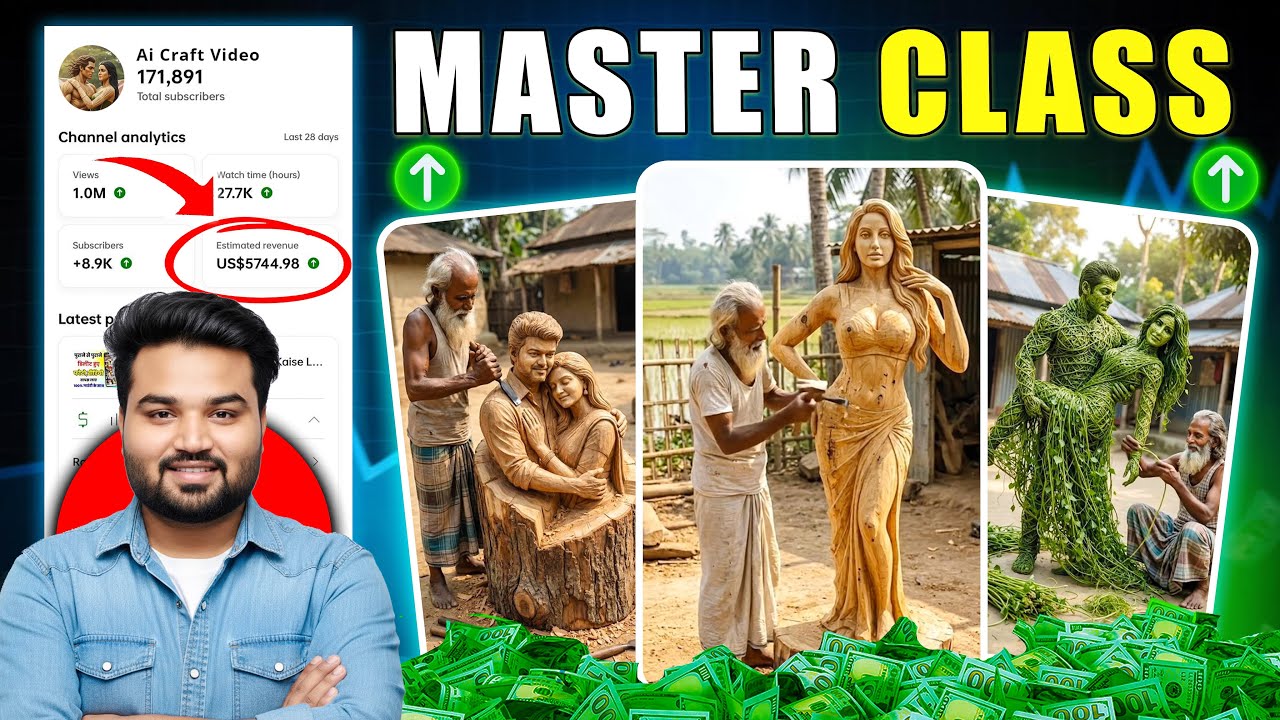 सिर्फ 1 मिनट में Viral AI Wood Craft & Bamboo Art Video बनाओ 🤯 | Wooden Statue AI Video Kaise Banaye