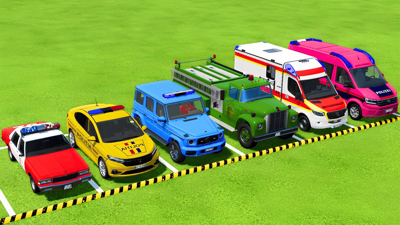 POLICE CARS, FIRE DEPARTMENT, AMBULANCE VEHICLES TRANSPORTING WITH MAN TRUCKS ! Farming Simulator 22