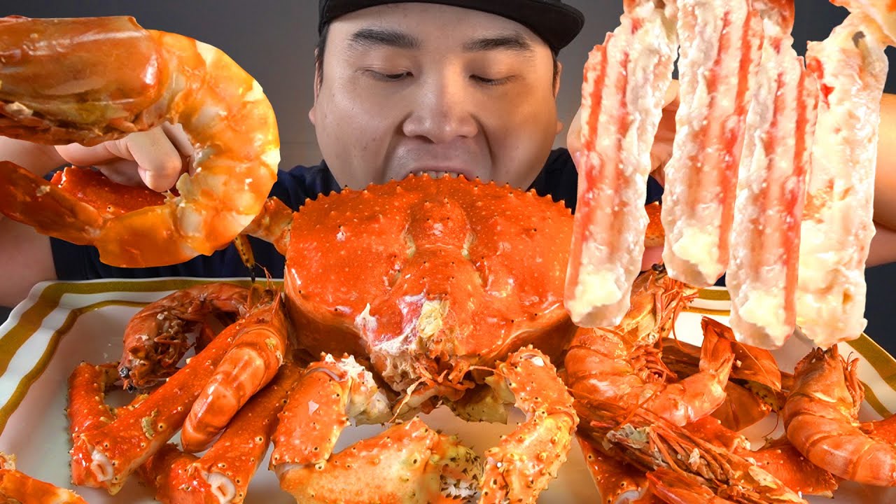 4kg 대왕 킹크랩과 블랙타이거새우 먹방~!! 리얼사운드 social eating Mukbang(Eating Show)