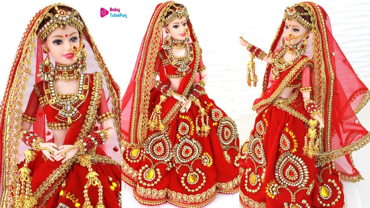 Barbie lehenga punjabi | Indian barbie bridal lehenga and jewellery | Barbie doll lehenga making