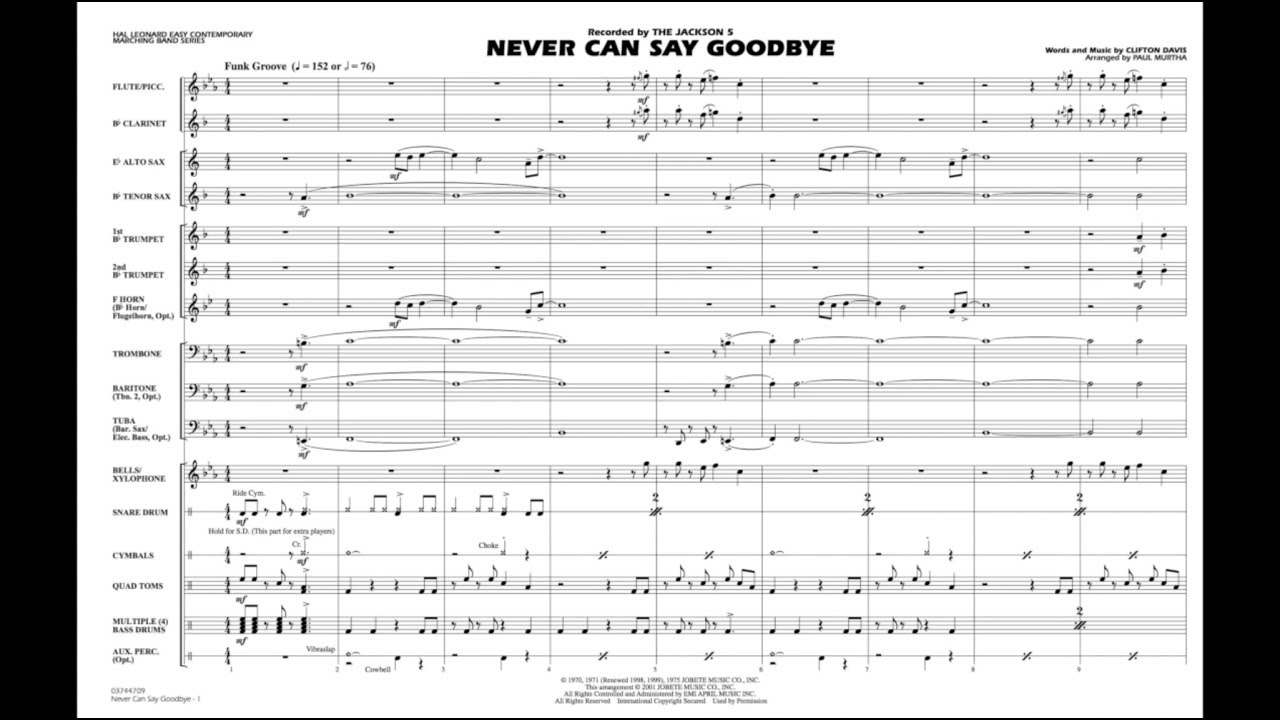 Never Can Say Goodbye by Clifton Davis/arr. Paul Murtha