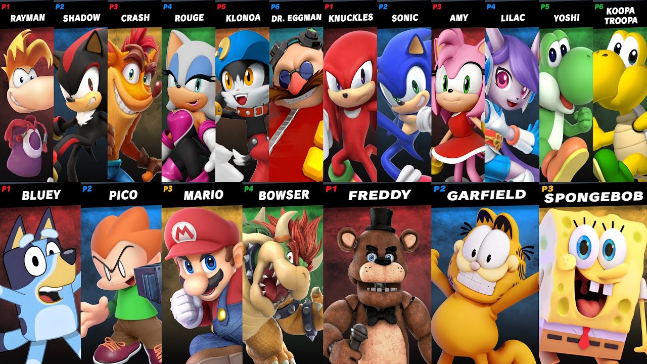 Sonic vs Knuckles and Amy | Mario vs Bowser | Rayman and Crash vs Shadow | Super Smash Bros