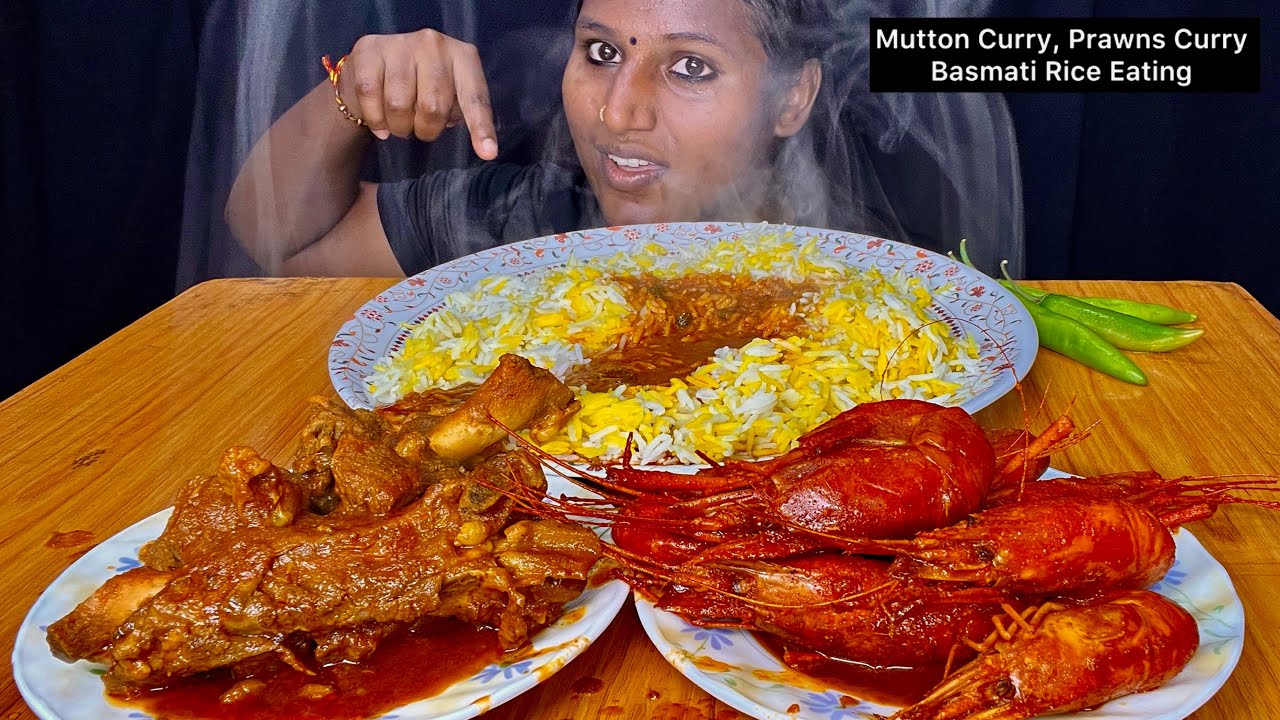 Mutton Curry, Prawns Curry, Basmati Rice Eating Challenge | Video 107