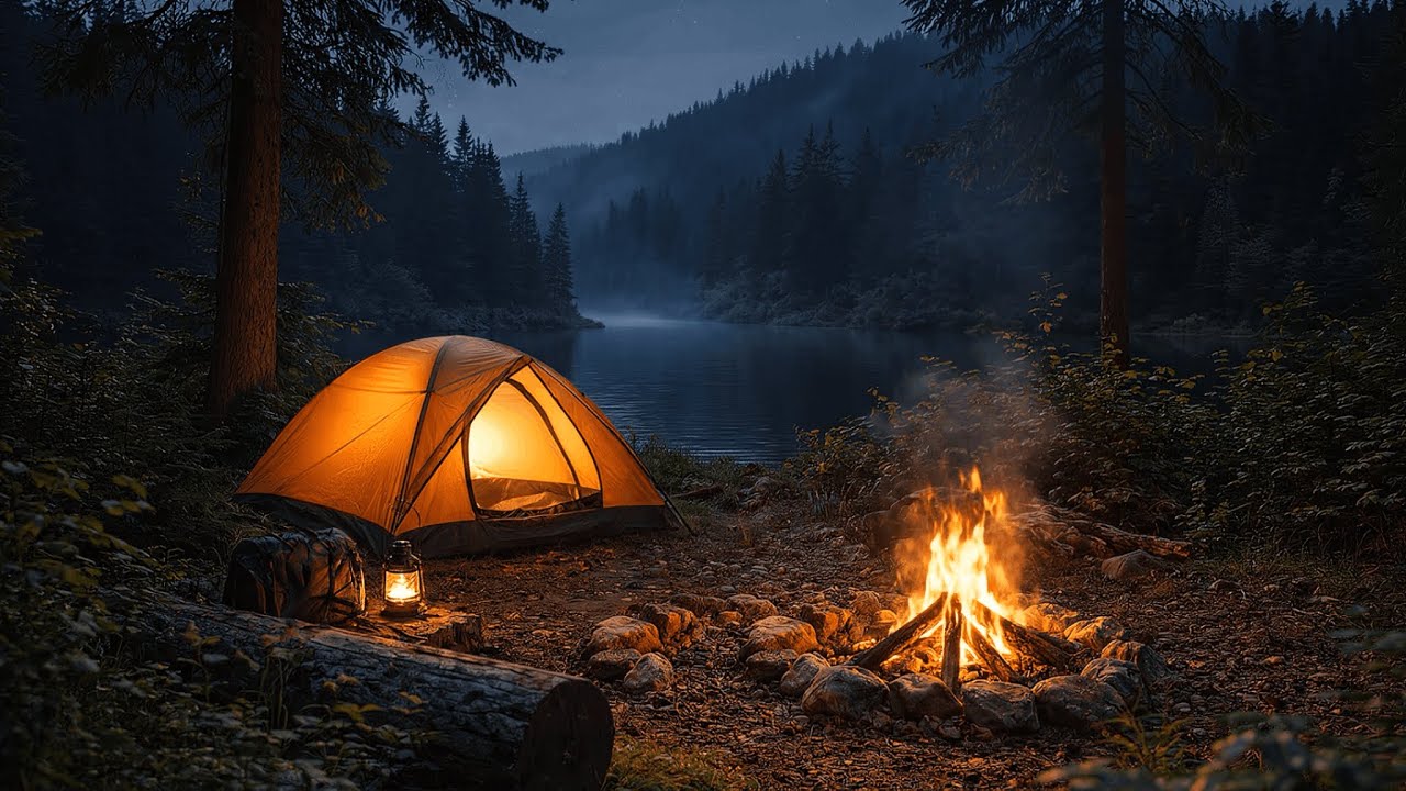 Cozy Campfire by the Lake 🔥 Night Fire Sounds for Sleep & Relaxation (5 Hours)