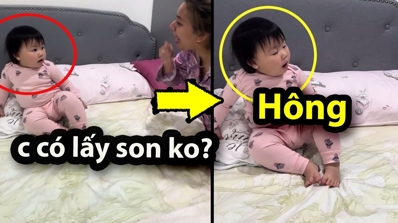 Hài hước, em bé 2 tuổi lấy son tô môi, bị bố mẹ quở trách | Thomas Edi Long