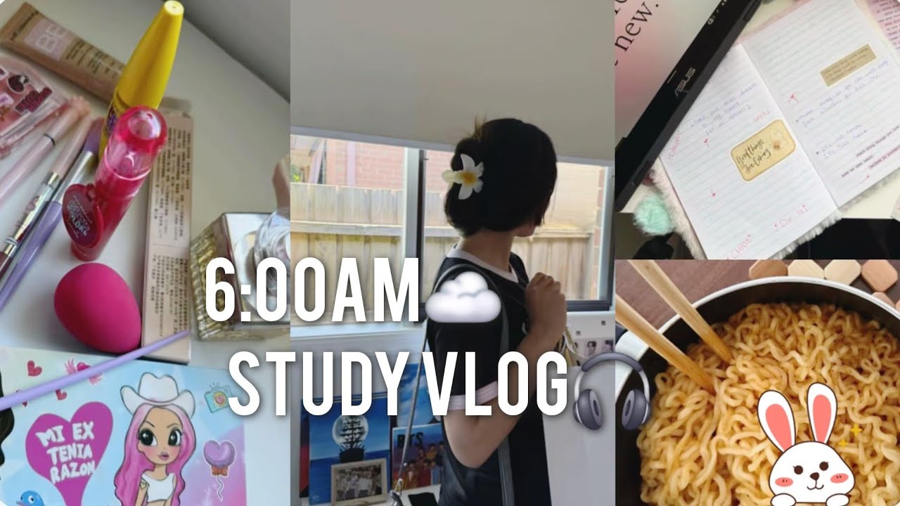 6:00am Study vlog🎧📄 Studying, journaling, grwm (REALISTIC)
