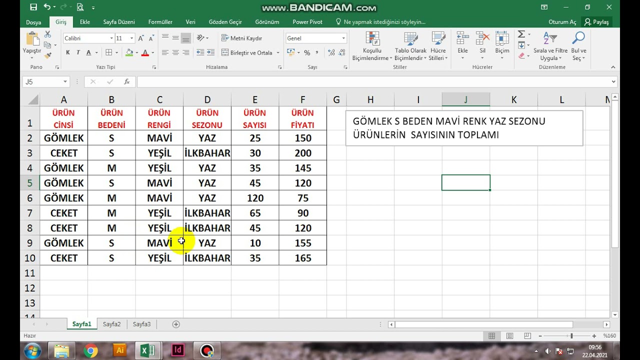 Excel Çoketopla Formülü Örneği