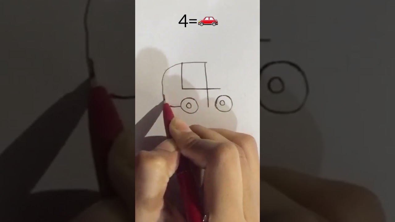 How To Draw a CAR Using Number 4 | Car drawing easy trick 