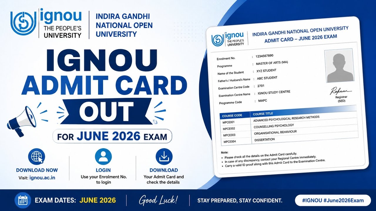 IGNOU Hall Ticket 2026 OUT ✅ June TEE Admit Card Download Process Full Guide