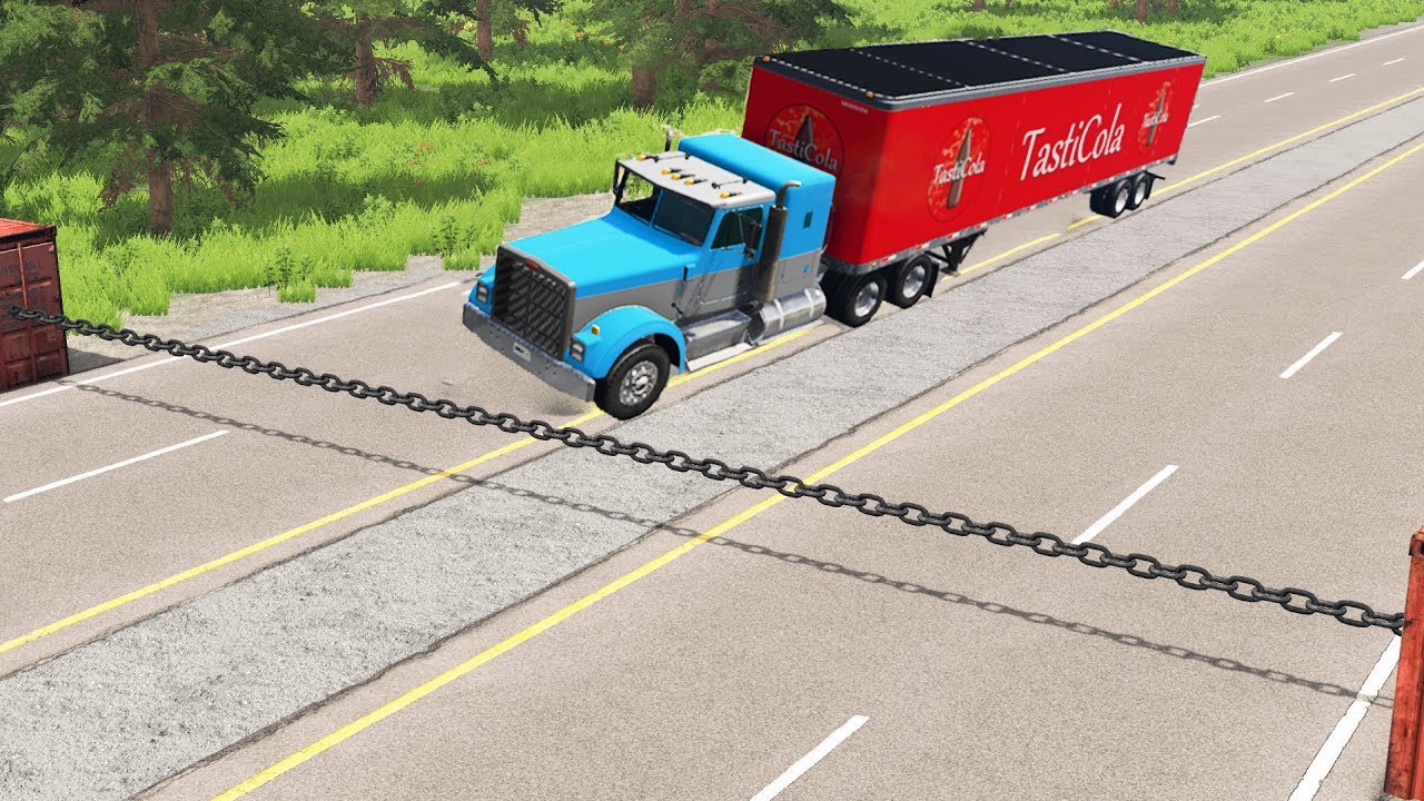 ขับรถด้วยความเร็ว พุ่งชนโซ่ที่ตรึงไว้ จะเกิดอะไรขึ้น!!! BeamNG.drive Part#76