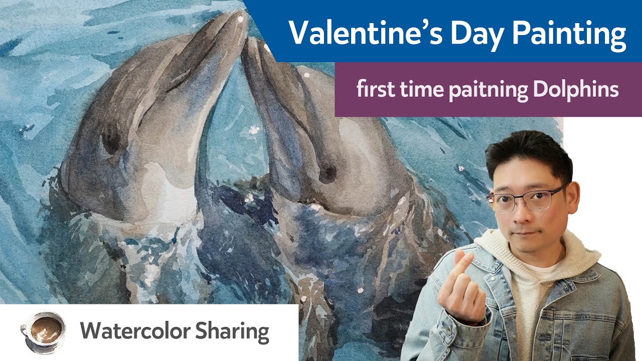 Valentine's Day Painting - My first Dolphins and detailed water painting