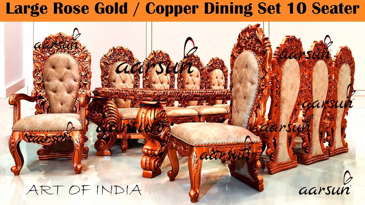 #273 Luxurious Rose Gold Copper Dining Set 10 Seater Double Carving Directly from Makers in India