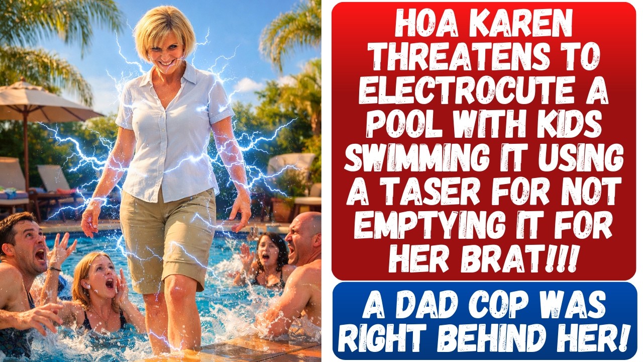 HOA KAREN THREATENS TO ELECTROCUTE A POOL WITH KIDS SWIMMING USING TASER FOR HER BRAT TO SWIM ALONE!