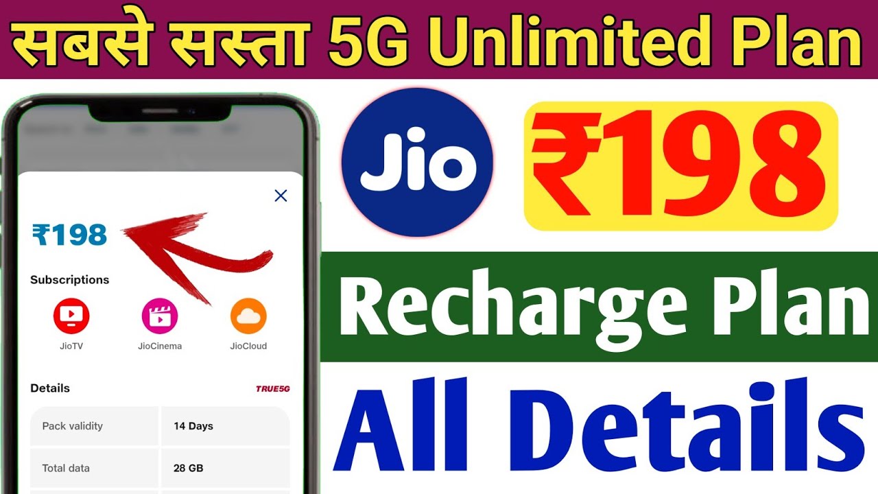 Jio 198 Recharge Plan Details 2025 | Jio's Cheapest 5G Plan: 198 Unlimited Data | Jio New ₹198 Plan