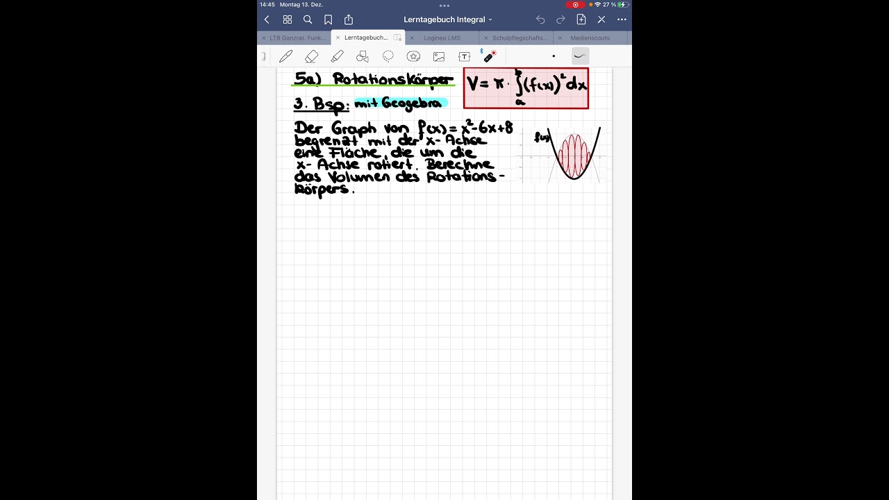 Rotationskörper mit Geogebra berechnen