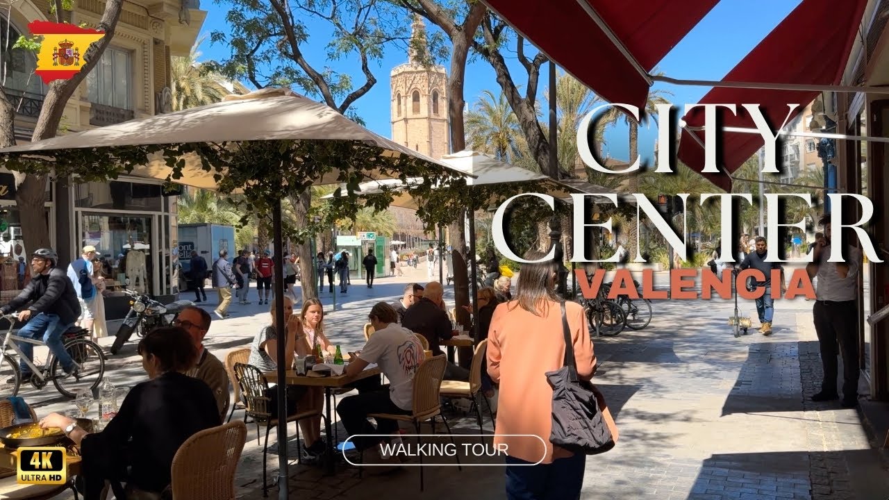 April Lunch Time Valencia City Center, Spain Walking Tour 4K