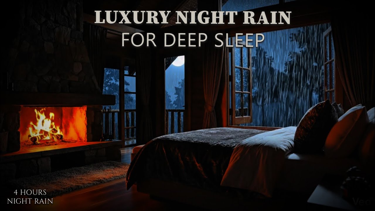 Heavy Rain & Fireplace Sounds for Deep Sleep | Night Rain Ambience (No Thunder)