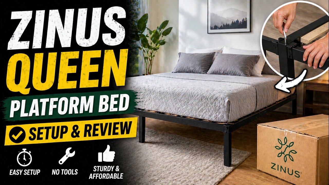How to setup a Zinus Dark Gray Upholstered Square Stitched Queen sized Platform Bed and Review